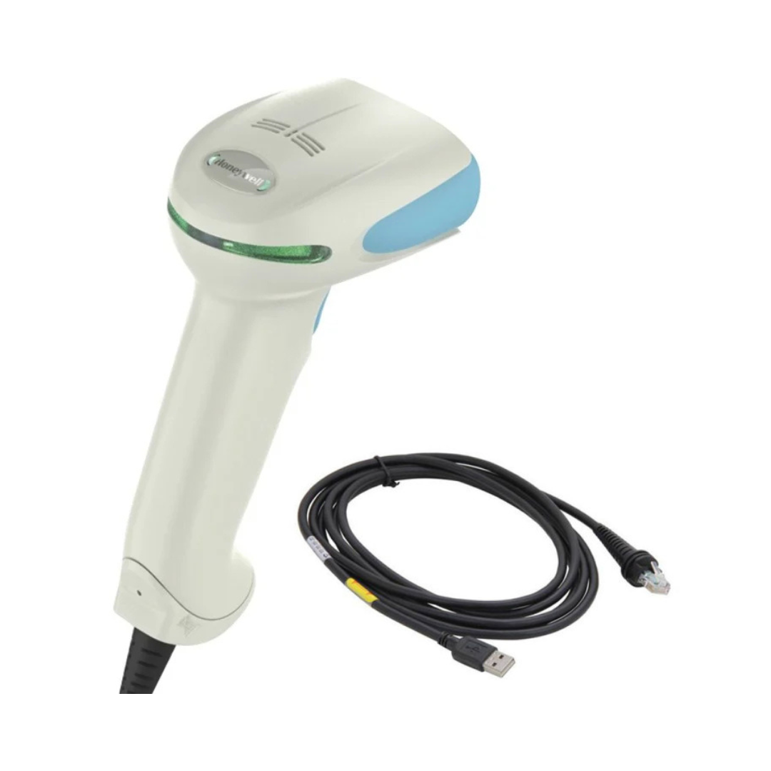 Honeywell Xenon XP 1950HHD-5USB-N corded handheld barcode scanner with USB cable, white disinfectant-ready housing for healthcare and retail use