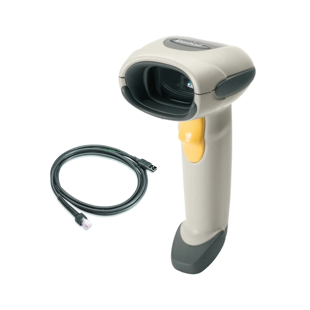 Zebra Symbol Motorola LS4208 handheld barcode scanner part # LS4208-SR20001ZZR, white color, USB cable inlcuded (kit part # LS4208-SWZU0100ZR)