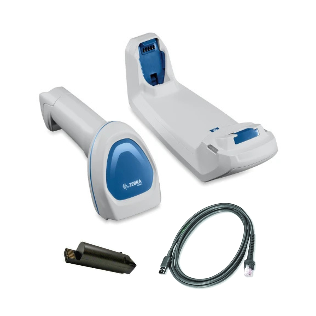 Zebra DS8178-HCBU210MS5W cordless barcode scanner kit components view