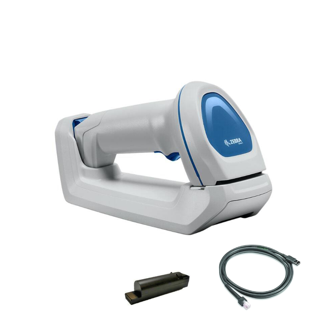Zebra DS8178-HCBU210MS5W wireless barcode scanner kit, healthcare white, including DS8178-HCMF00BVMWW scanner and CR8178-SC100FBWW desk/wall cradle, also known as DS8178-HC