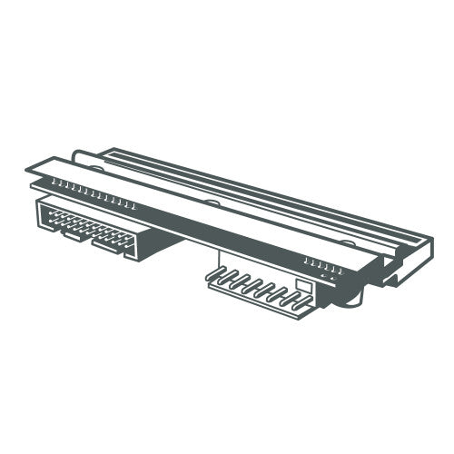 Diagram of a Zebra ZT410/ZT411 printhead with connectors on a white background.