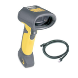 Zebra LS3408-FZ20005R barcode scanner with USB cable, also known as LS3408, Symbol, or Motorola LS3408-FZ fuzzy scanner alternate view