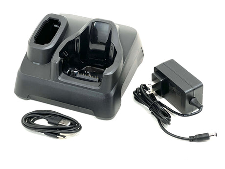 Zebra CRD-MC93-2SUCHG-01 charging cradle with power supply and USB cable.