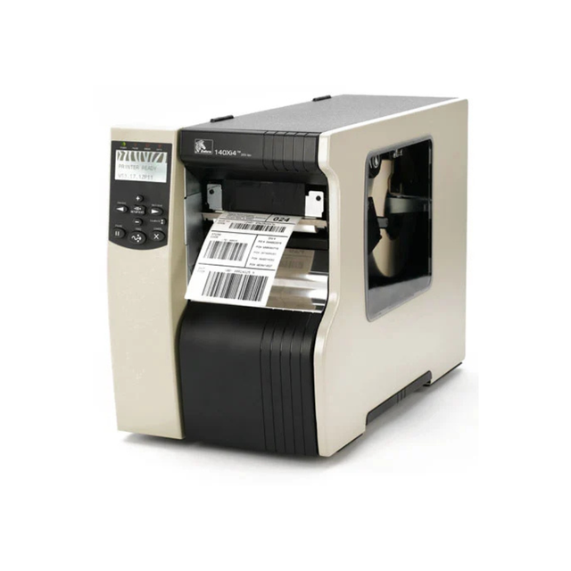 Zebra 140Xi4 (140-801-00200) industrial barcode label printer with 5-inch print width, 203 dpi resolution, and USB, serial, parallel, and Ethernet connectivity