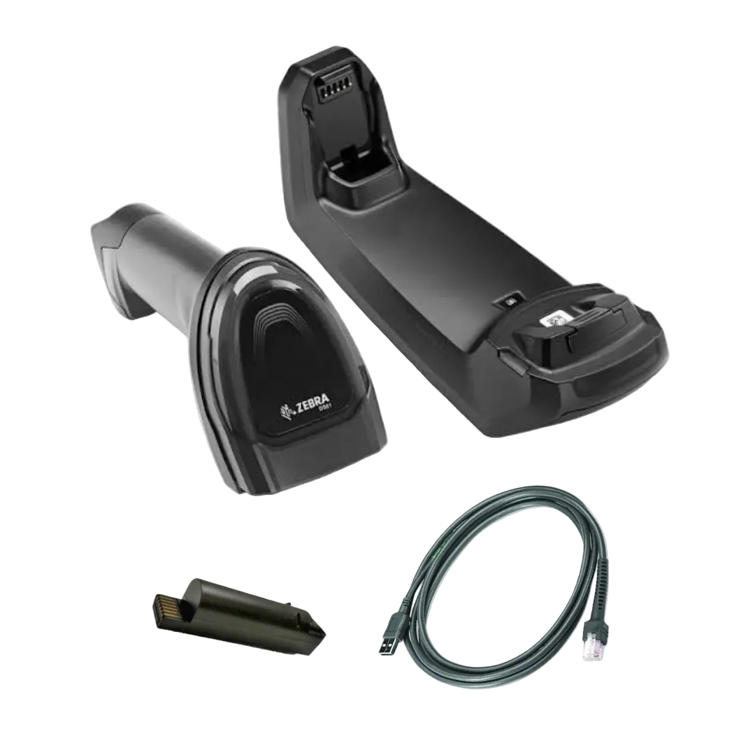 Zebra DS8178-SR7U2100SFW cordless barcode scanner kit components view