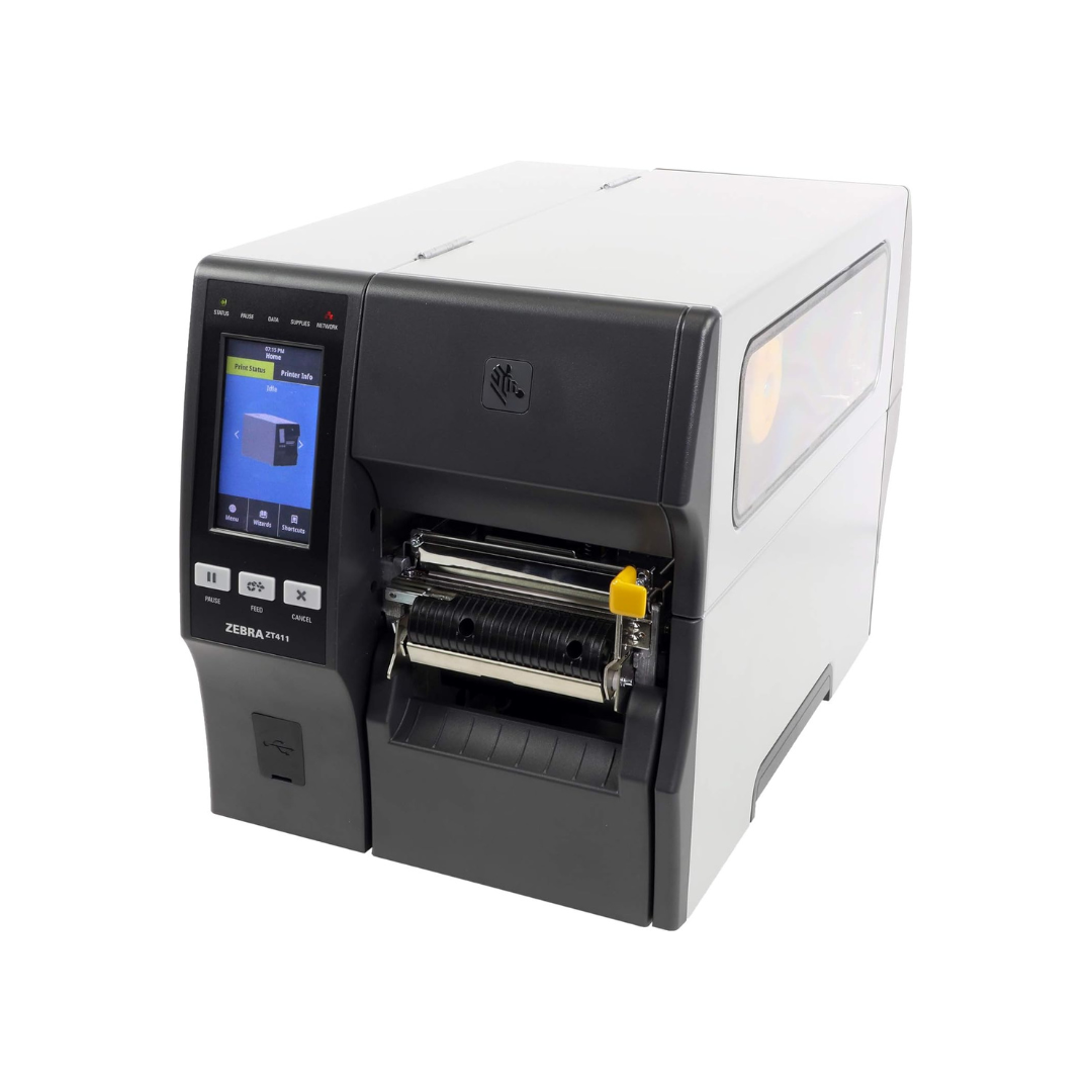 Zebra ZT41142-T110000Z 4-inch industrial label printer with 203 dpi resolution and peeler with liner take-up system